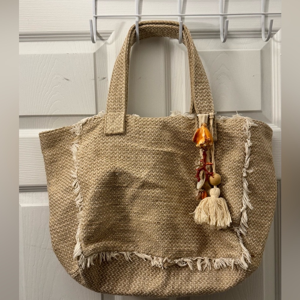 beach bag, thick linen-like fabric
